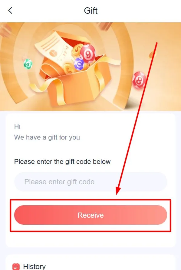 Screen showing the “Receive” button